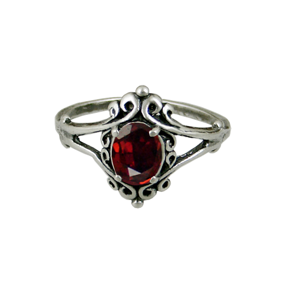 Sterling Silver Gemstone Ring With Garnet Size 7